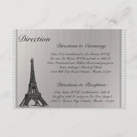 Carte D'accompagnement 3,5 x 5 Direction Tour Eiffel Noir (Devant)