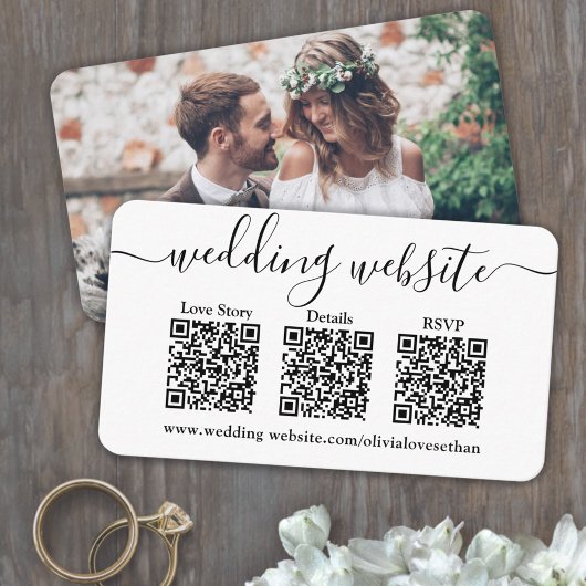 Carte D'accompagnement 3 Codes QR Site Web du Mariage et réponse photo RS