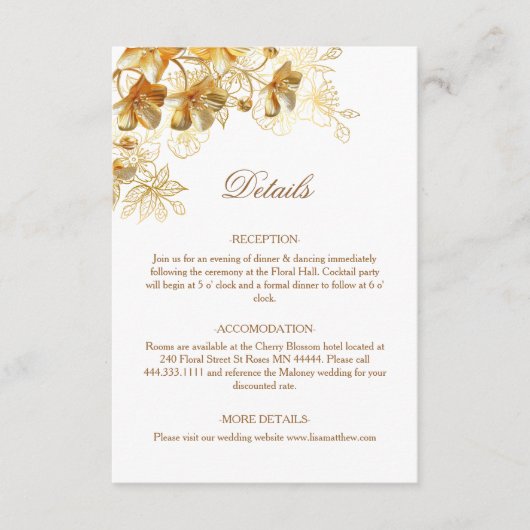 Carte D'accompagnement 3D Gold Flowers White (Devant)