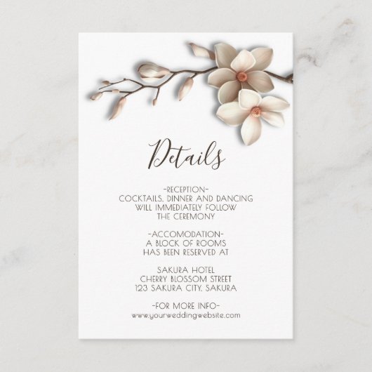 Carte D'accompagnement 3D Magnolia Flowers White Details (Devant)