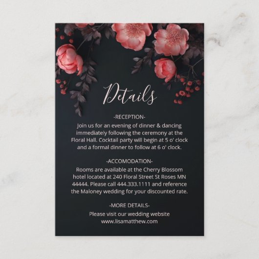 Carte D'accompagnement 3D Roses Wildflowers Dark Moody (Devant)