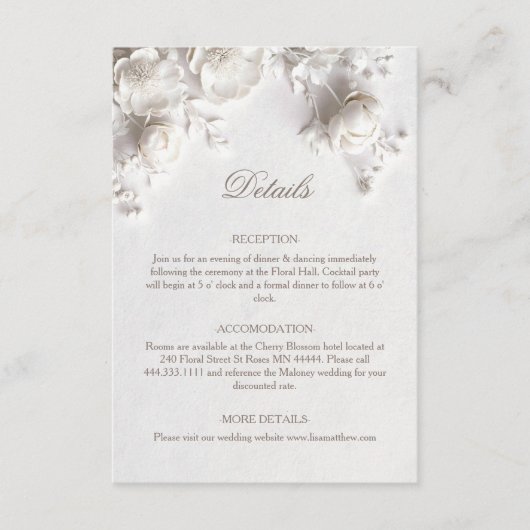 Carte D'accompagnement 3D Roses Wildflowers White (Devant)