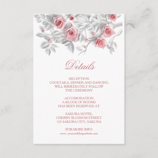 Carte D'accompagnement 3D Sculptured Pink Roses White (Devant)