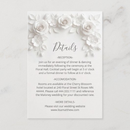 Carte D'accompagnement 3D Sculptured Roses Minimalist White (Devant)