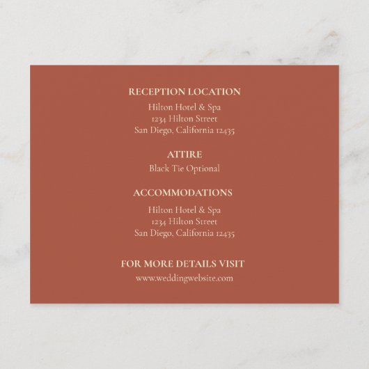 Carte D'accompagnement 4,5 x 5,5 Détails du Mariage Insertion (Dos)