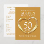 Carte D'accompagnement 50e Golden Mariage Anniversaire choix de repas (Devant / Derrière)