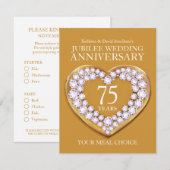 Carte D'accompagnement 75e Jubilé Mariage Anniversaire choix de repas (Devant / Derrière)