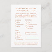 Carte D'accompagnement 7e Mariage de cuivre Anniversaire choix de repas (Dos)