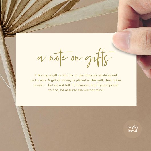 Carte D'accompagnement A note on gifts, Honeymoon Wish Fund Cash