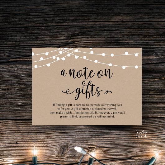Carte D'accompagnement A Note On Gifts, Rustic Wedding