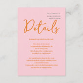 Carte D'accompagnement Abstrait rose et orange couleurs amusantes Mariage (Devant)