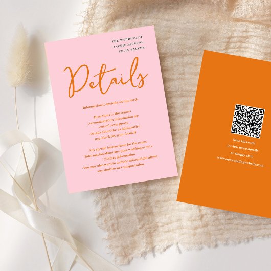 Carte D'accompagnement Abstrait rose et orange couleurs amusantes Mariage