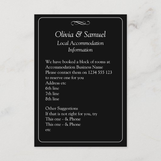 Carte D'accompagnement Accommodation Info - Black White Infinity Scroll, (Devant)