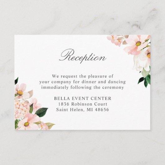Carte D'accompagnement Accueil Chic Hydrangea Blush Rose Floral Mariage (Devant)