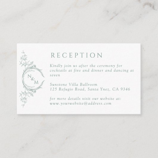 Carte D'accompagnement Accueil de mariage Monogram Pale Green Watercolor (Devant)