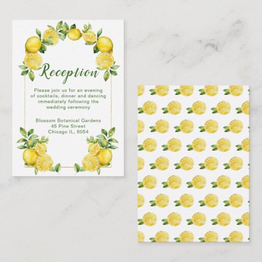 Carte D'accompagnement Accueil Mariage avec cadre de verdure citron itali (Devant / Derrière)