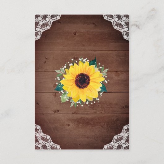 Carte D'accompagnement Accueil Mariage Sunflower Dentelle Babys Respirati (Dos)