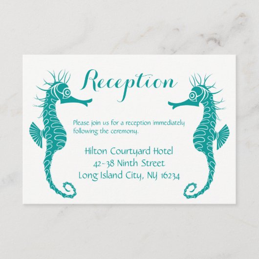 Carte D'accompagnement Accueil Mariage Vert turquoise Seahorse - Plage (Devant)
