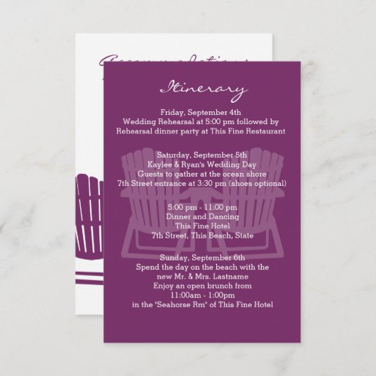 Carte D'accompagnement Adirondack Chaises Plum Intinéraire (Devant / Derrière)