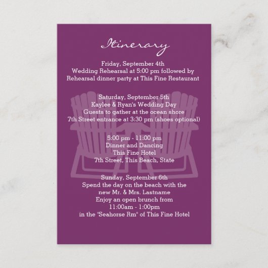 Carte D'accompagnement Adirondack Chaises Plum Intinéraire (Devant)