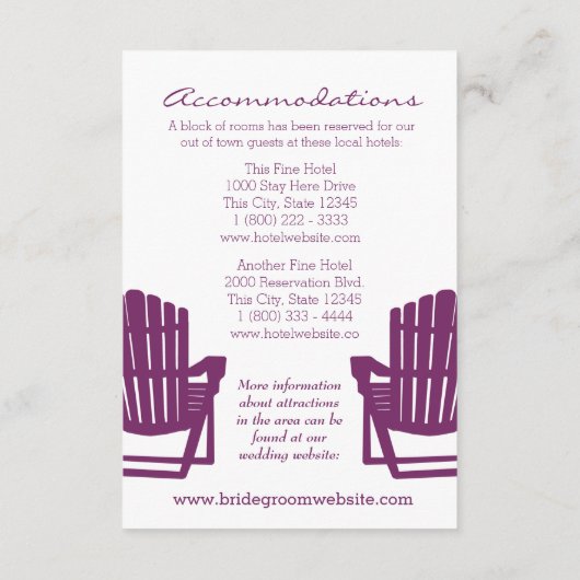 Carte D'accompagnement Adirondack Chaises Plum Intinéraire (Dos)