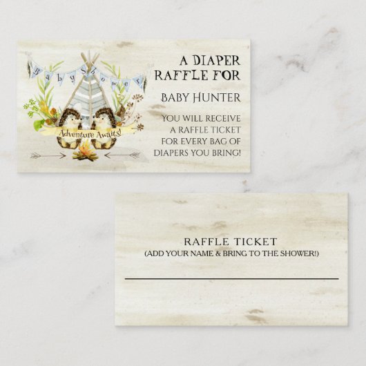 Carte D'accompagnement Adventure Await Hérisson Teepee Diaper Raffle (Devant / Derrière)