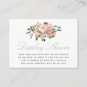 Carte D'accompagnement Affichage de Baby Shower Floral Blush et Sauge