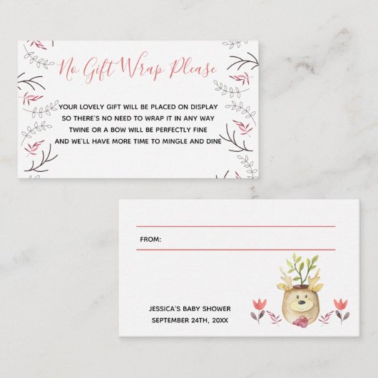 Carte D'accompagnement Afficher Douche Pas Envelopper Cadeau Poème Boisé  (Devant / Derrière)