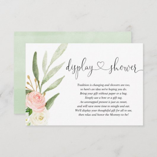 Carte D'accompagnement Afficher la douche insert coeur or rose baby showe (Devant / Derrière)