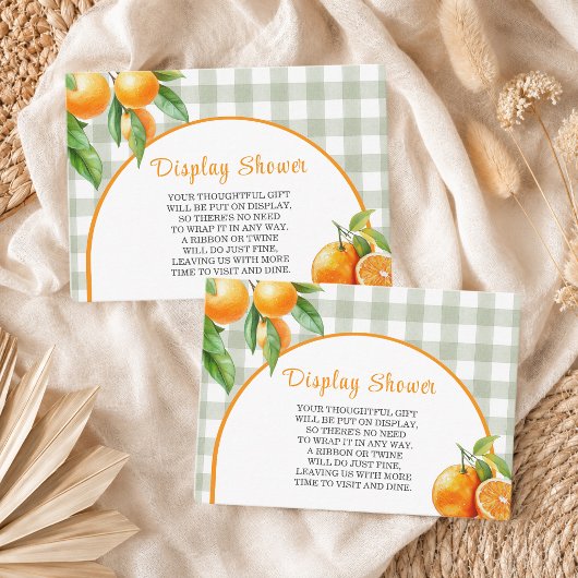 Carte D'accompagnement Afficher Oranges de douche Gingham Vert Sauge
