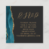 Carte D'accompagnement Agate Turquoise Blue Gold Dark Mariage QR Code RSV (Devant)