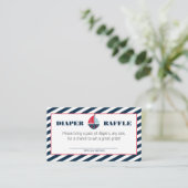 Carte D'accompagnement Ahoy Nautical Navy Blue Stripe Boy Diaper Raffle (Debout devant)