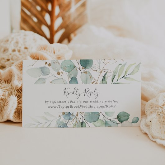 Carte D'accompagnement Airy Greenery et Gold Leaf Mariage site Web RSVP