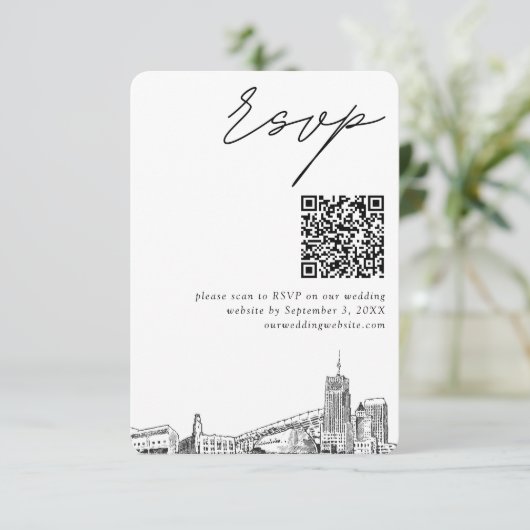 Carte D'accompagnement Akron Mariage moderne RSVP QR Code (Debout devant)