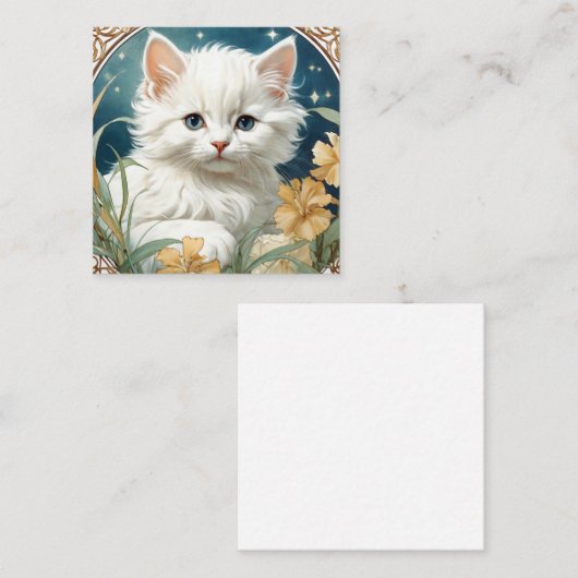 Carte D'accompagnement Alphonse Mucha Art Nouveau Kitten (Devant / Derrière)