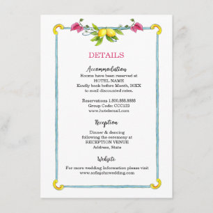 Carte D'accompagnement Amalfi Méditerranée détails de la mariage fleurie