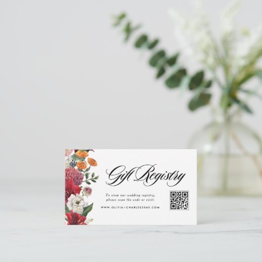 Carte D'accompagnement Amaryllis et Mums Mariage QR Code Registre (Debout devant)