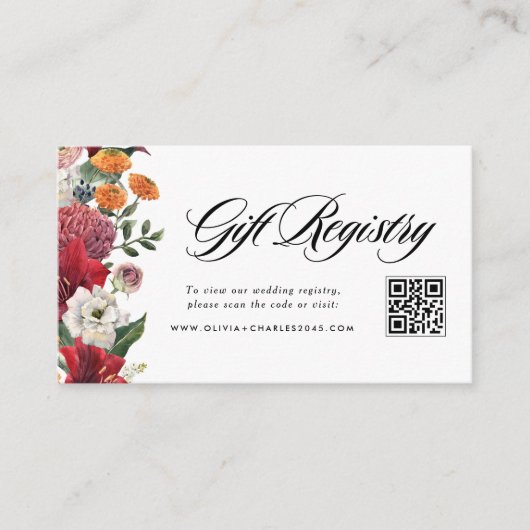 Carte D'accompagnement Amaryllis et Mums Mariage QR Code Registre (Devant)