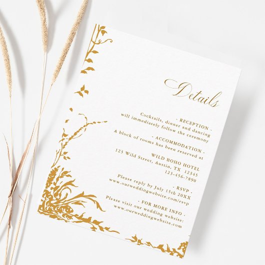 Carte D'accompagnement Amber Romantic Botanical Garden Wedding Details