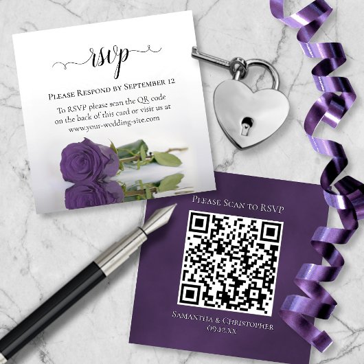 Carte D'accompagnement Amethyst Violet Rose Élégant mariage RSVP QR Code