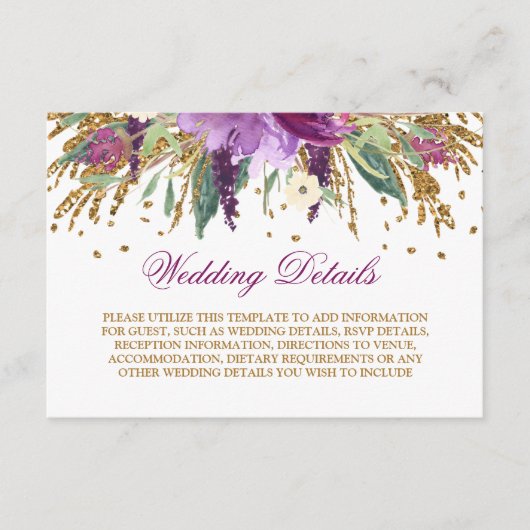 Carte D'accompagnement Améthyste d'aquarelle Détails du Mariage (Devant)