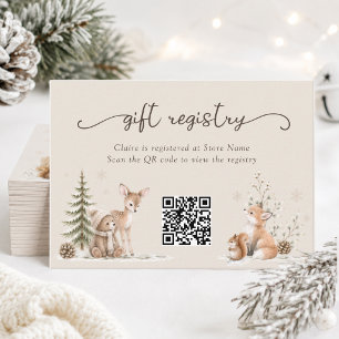 Carte D'accompagnement Amis de la forêt d'hiver Cute Baby Shower QR Regis