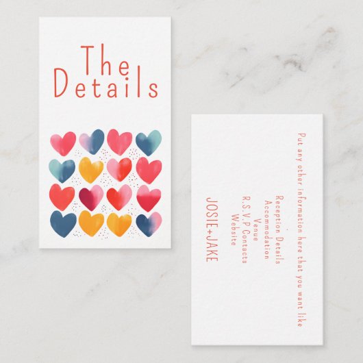 Carte D'accompagnement Amour coloré amusant coeurs mariage Les détails (Devant / Derrière)