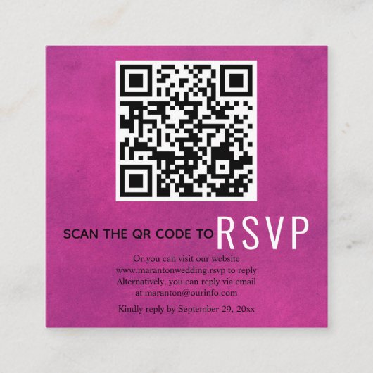 Carte D'accompagnement Analyser le code QR en ligne RSVP fuchsia mariage  (Devant)