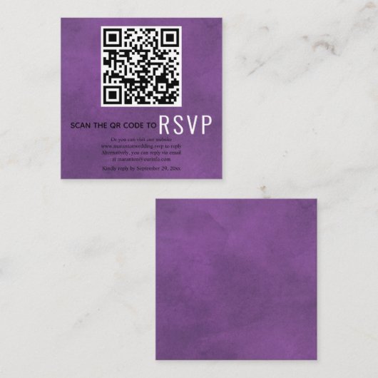 Carte D'accompagnement Analyser le code QR en ligne RSVP mariage violet e (Devant / Derrière)