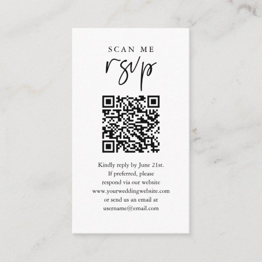 Carte D'accompagnement Analyser moi RSVP Mariage QR Code RSVP (Devant)