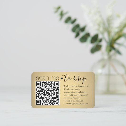 Carte D'accompagnement Analysez-moi QR RSVP & Détails Faux Gold Foil Mari (Debout devant)