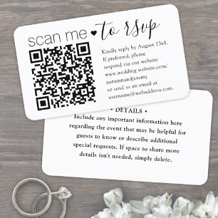 Carte D'accompagnement Analysez-moi QR RSVP & Détails Mariage de script s