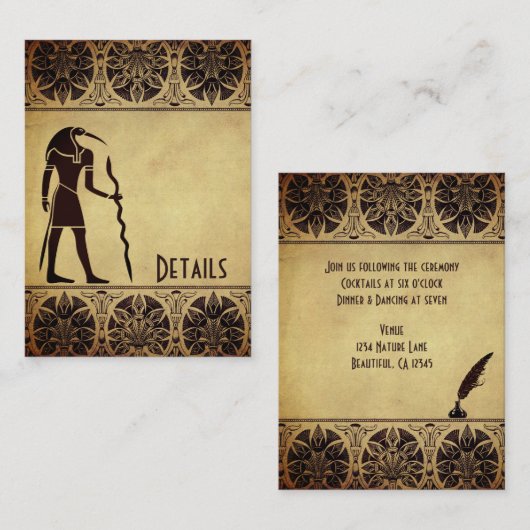 Carte D'accompagnement Ancien Dieu égyptien Thoth, Quill et Mariage d'enc (Devant / Derrière)