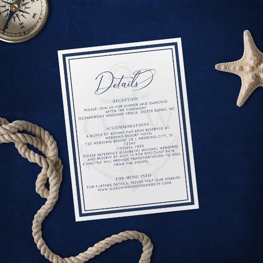 Carte D'accompagnement Ancre Bleu Marine Mariage nautique Détails